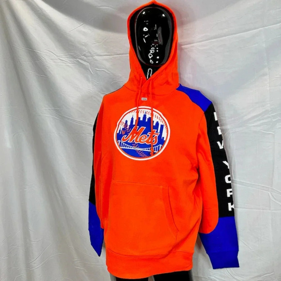 Mitchell & Ness New York Mets MLB Fusion Fleece Hoodie Color Block Orange Size L - Picture 5 of 10